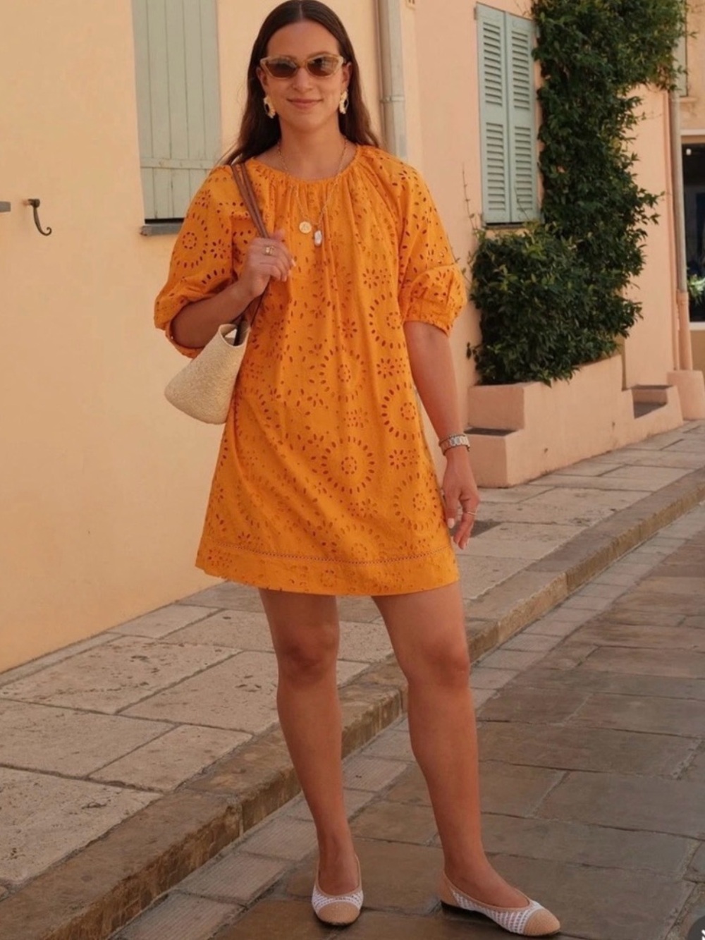 Zara Women’s Tangerine Eyelet Puff Sleeve Mini Dress Size XL